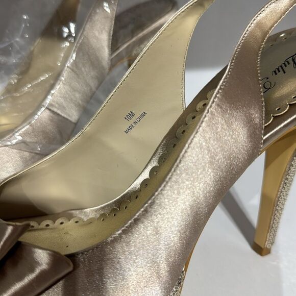 Lulu Townsend Gold Satin Slingback Heels - Picture 3 of 4